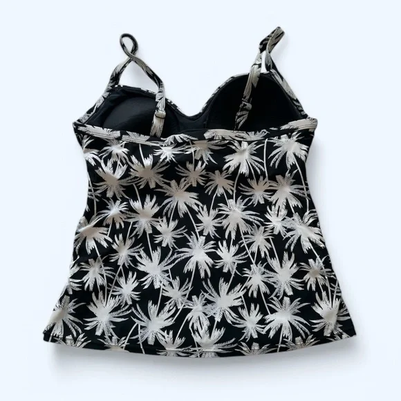 Plus Size Women's Black and White Palm Print Tankini Top - Picture 2 of 3